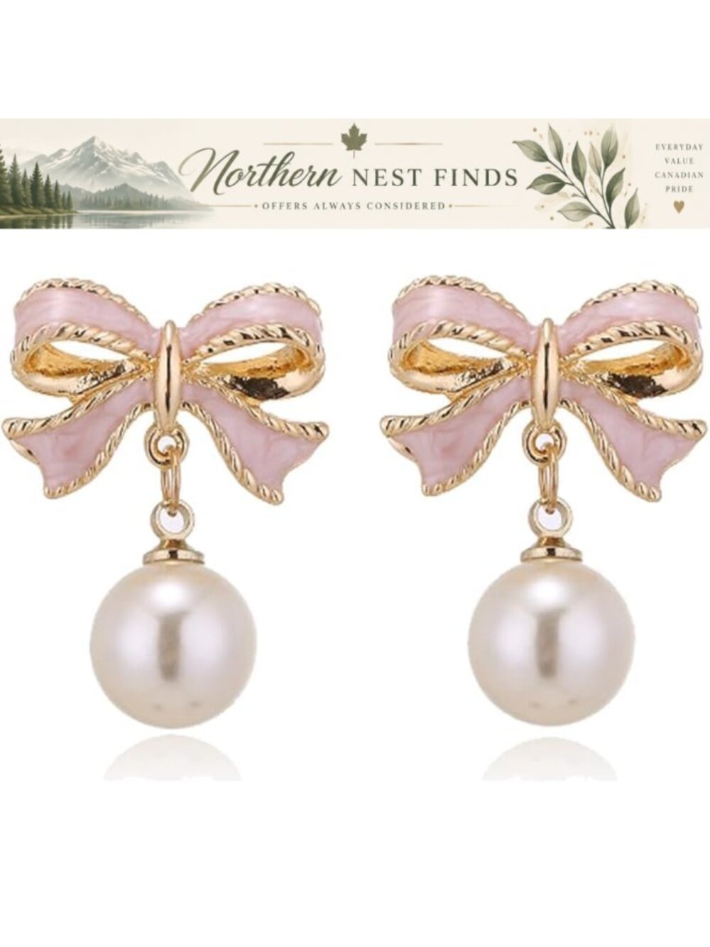 14k Gold Plated Pearl Bow Drop Dangle Earrings for Women Stackable Jewelry Gift